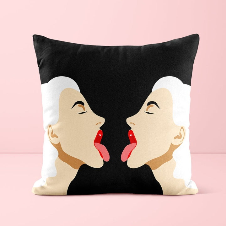 Kiss Me Woman Black Cushion - Yililo