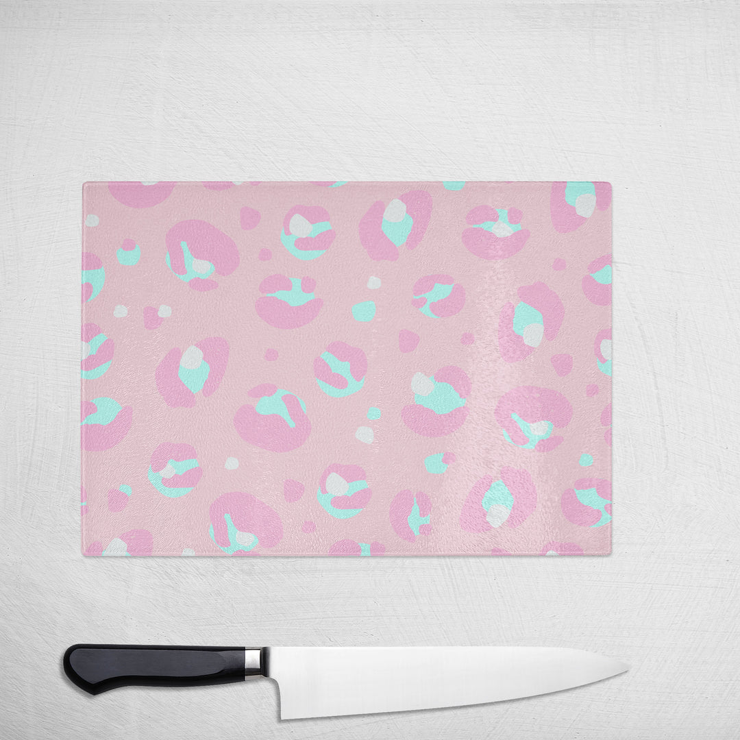 Light Pink Leopard Print Colourful Glass Chopping Board