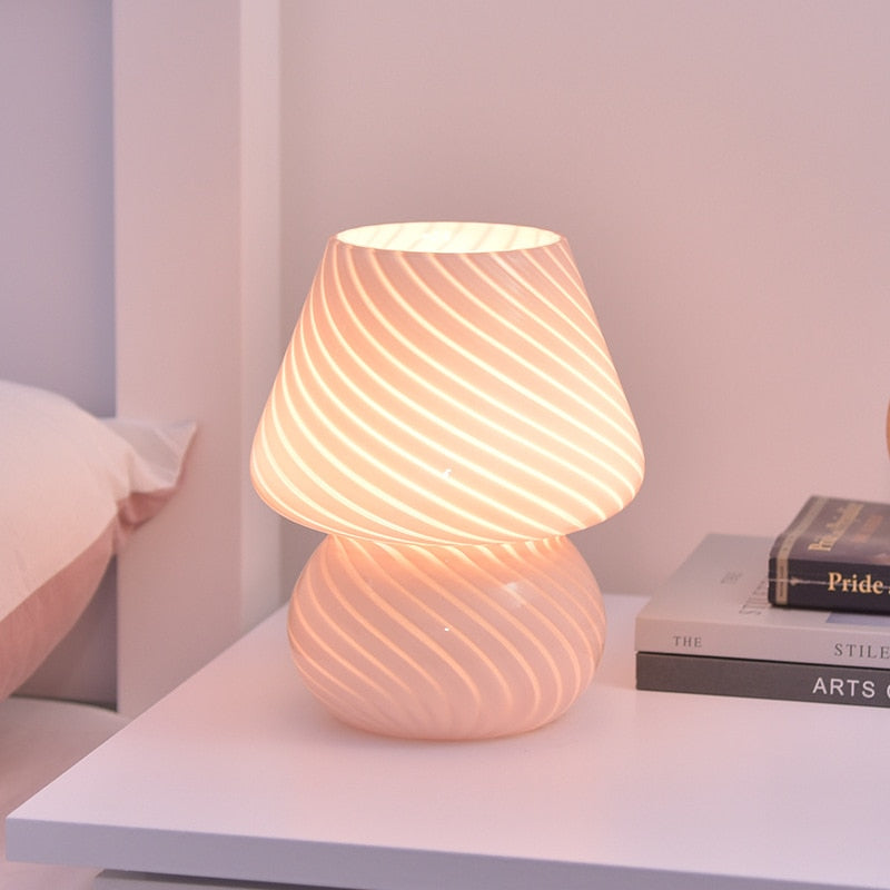 Mushroom Pink Stripe Glass LED Desk Lamp - Yililo