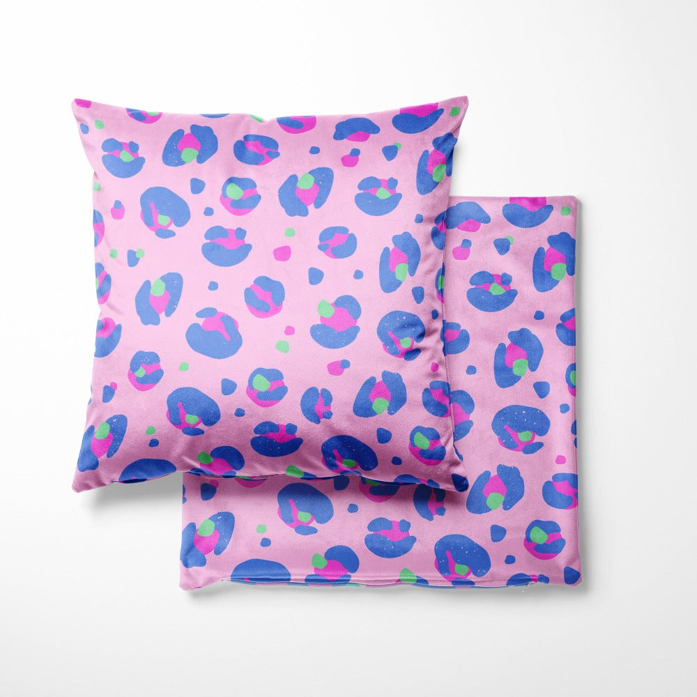 Pink Blue Leopard Print Cushion Cover 40cm - Yililo