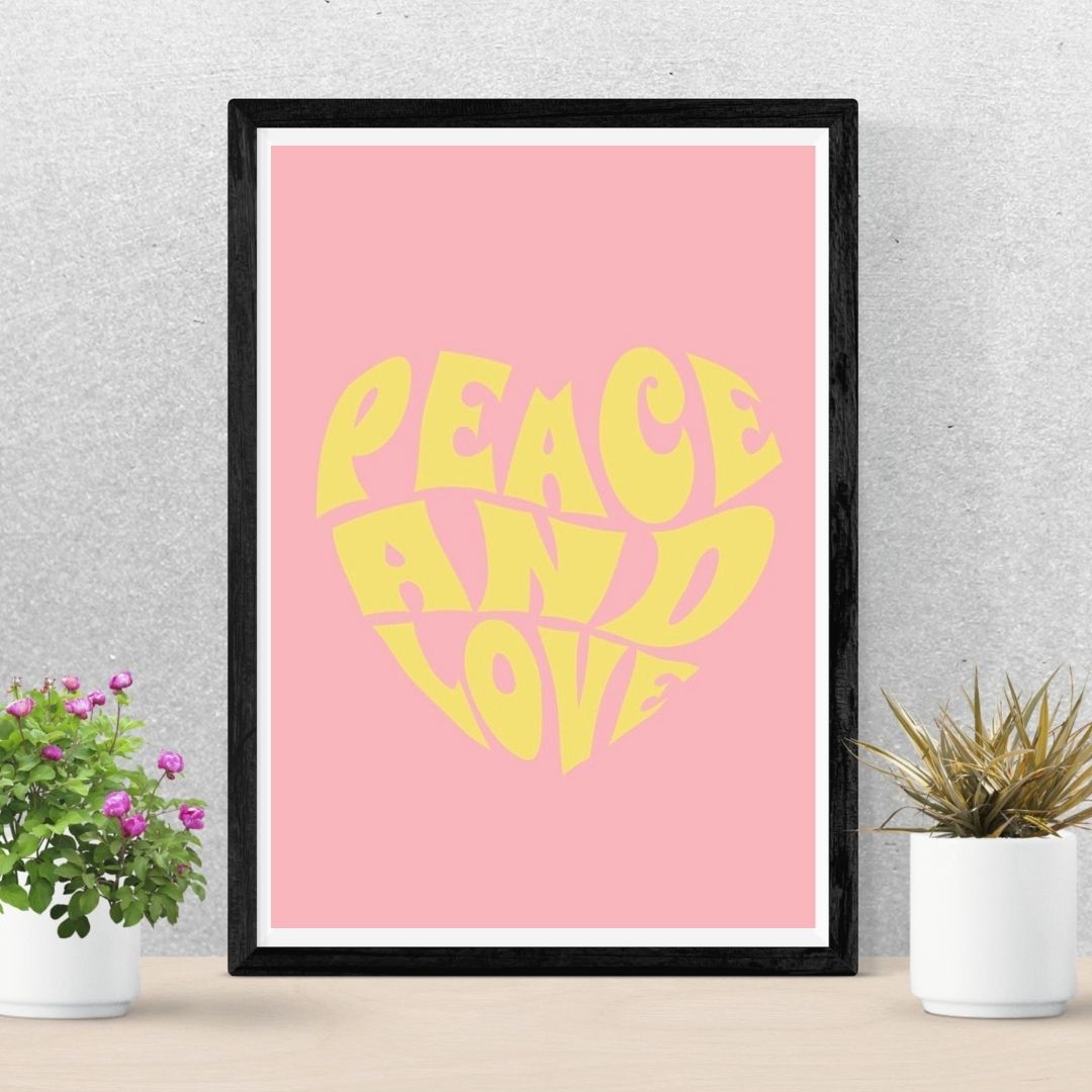 Pink Heart Peace Love Wall Art Poster - Yililo