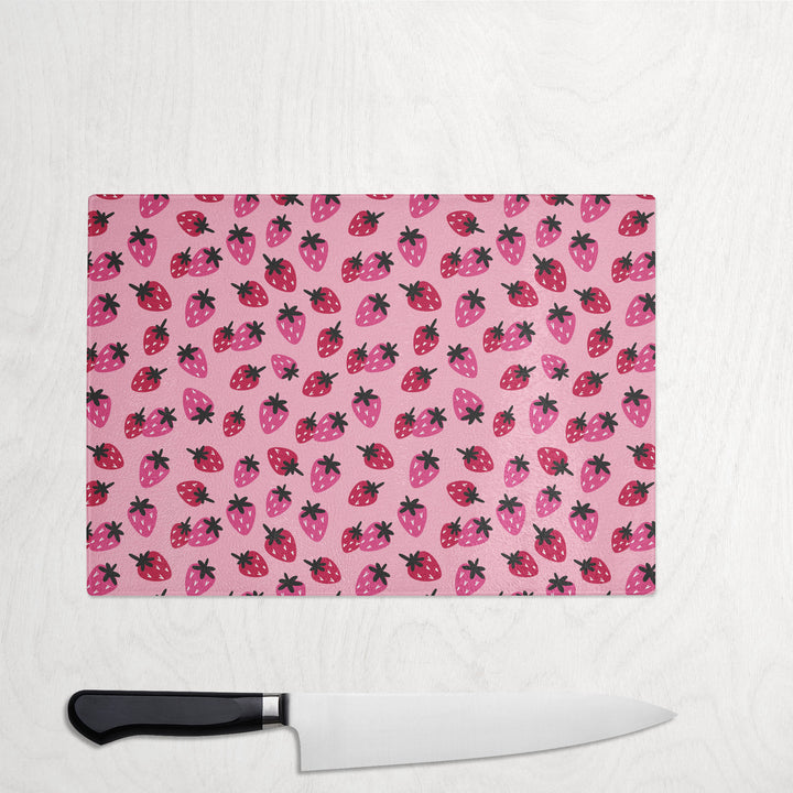 Pink Strawberry Glass Chopping Board Worktop Saver - Yililo