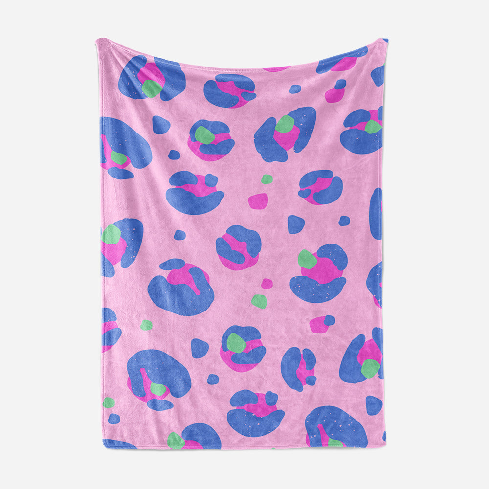 Pink And Blue Leopard Print Fleece Blanket - Yililo