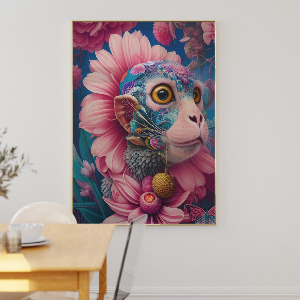 Alien Floral Monkey Colourful Animal Wall Art - Lifestyle