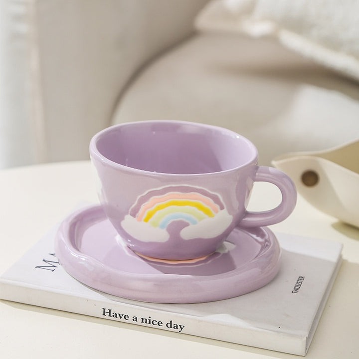 Rainbow Coffee Cups and Saucers Set - Yililo