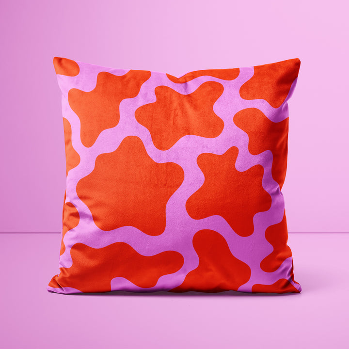 Red And Pink Cow Print Cushion - Yililo