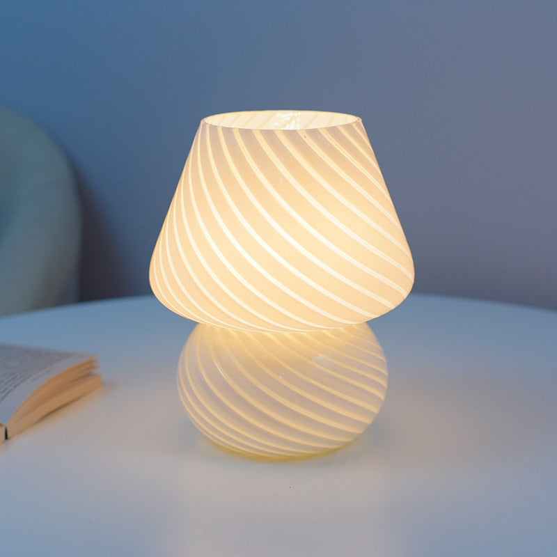 Mushroom Pink Stripe Glass LED Desk Lamp - Yililo