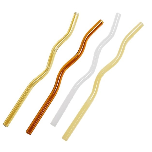 Wavy Coloured Glass Straws Set Heat Safe - Yililo