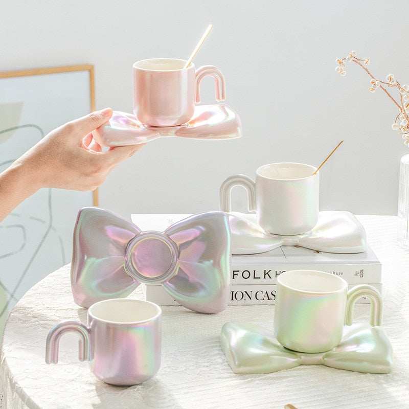 Bow Iridescent Pearl Cup and Saucer Set