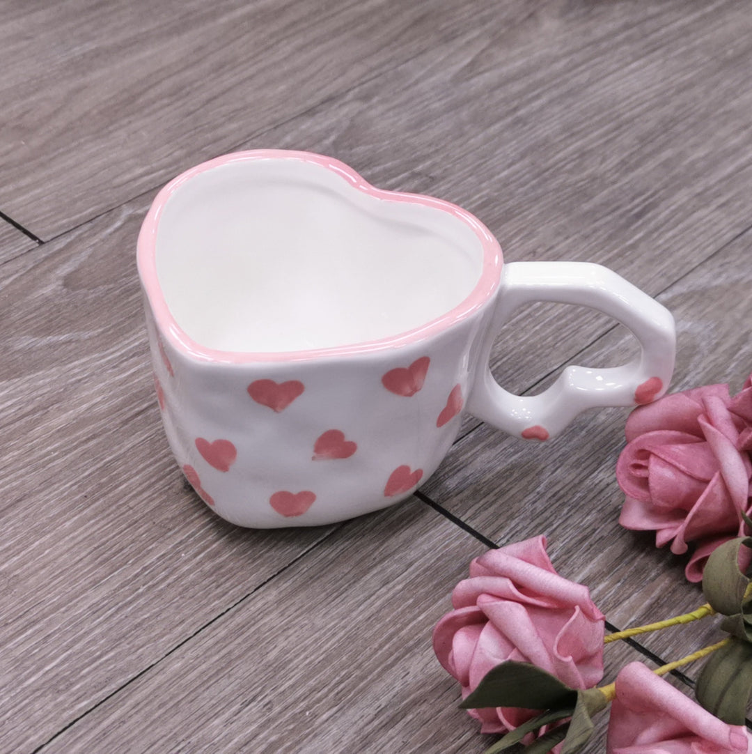 Faded Pink Red Heart Shape Mug With Heart Handle - Yililo