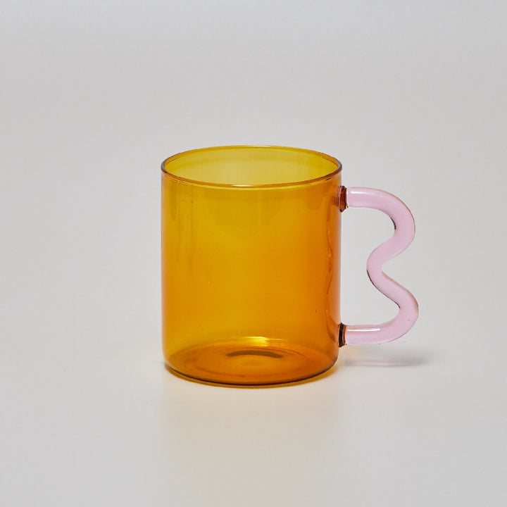 Glass Cup With Wavy Coloured Handle - Yililo