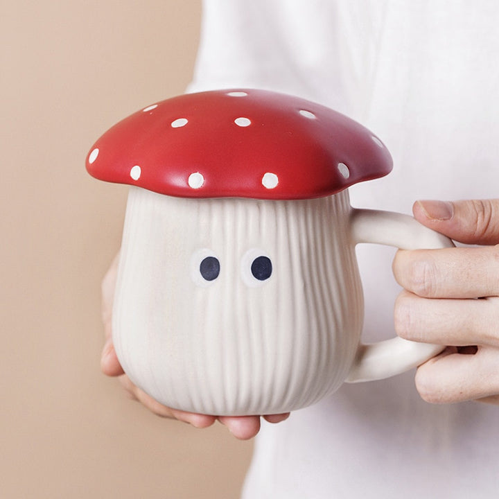 Mushroom Shaped Mug With Red Lid Cute Coffee And Tea Cup