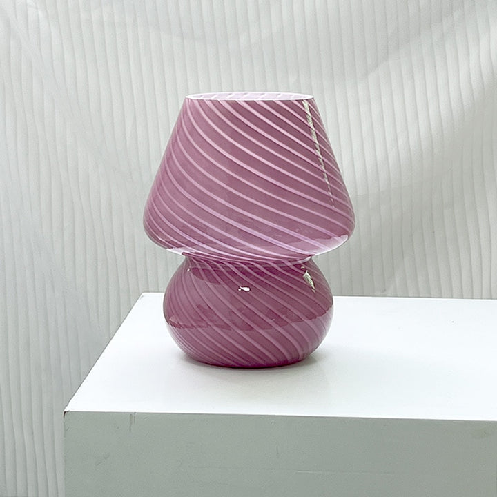 Mushroom Pink Stripe Glass LED Desk Lamp