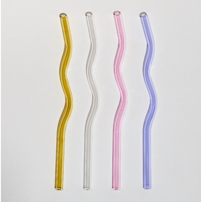 Wavy Coloured Glass Straws Set Heat Safe - Yililo