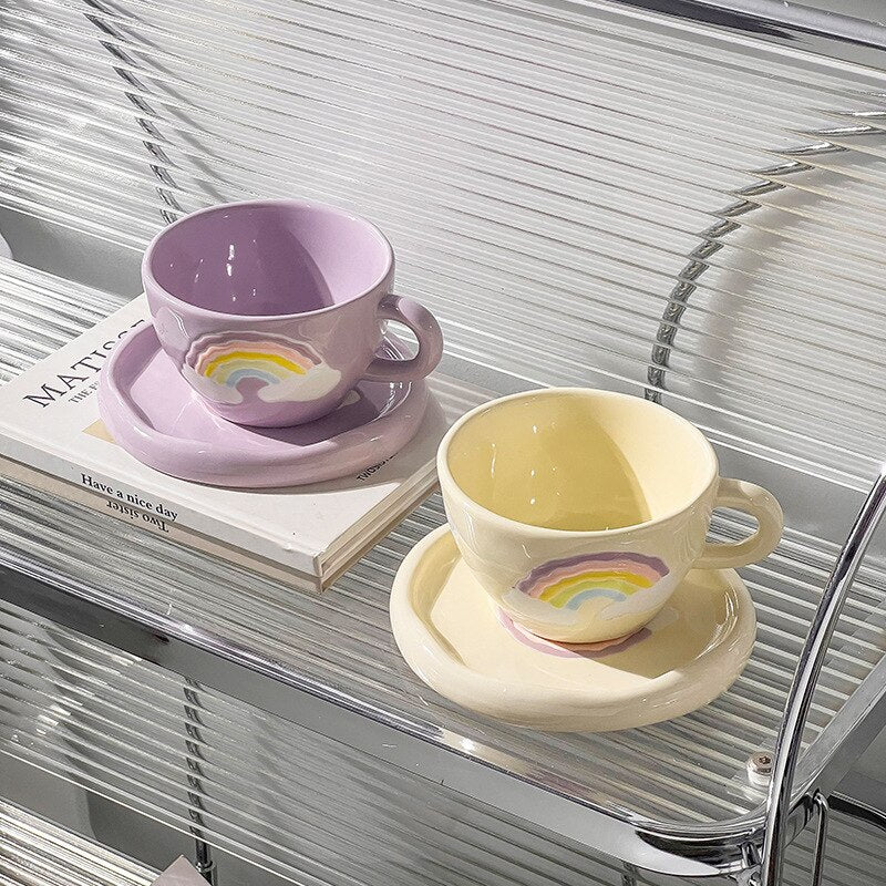 Rainbow Coffee Cups and Saucers Set - Yililo