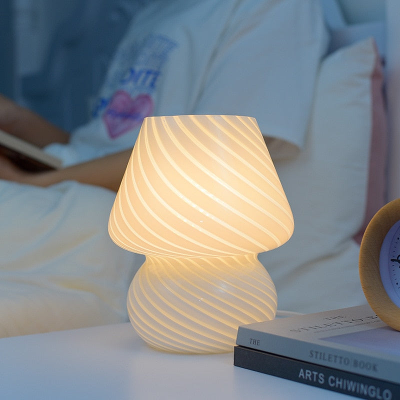 Mushroom Pink Stripe Glass LED Desk Lamp - Yililo