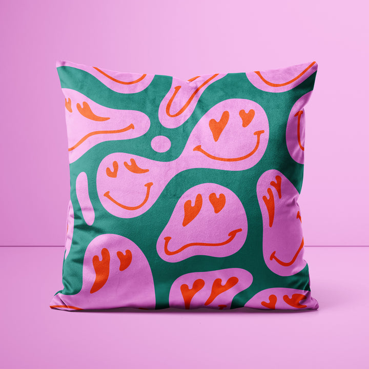 Pink Green Smiley Love Cushion - Yililo