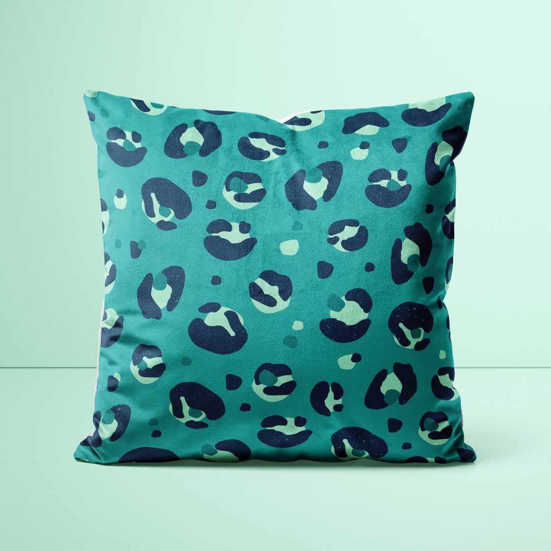 Teal Leopard Print Cushion - Yililo