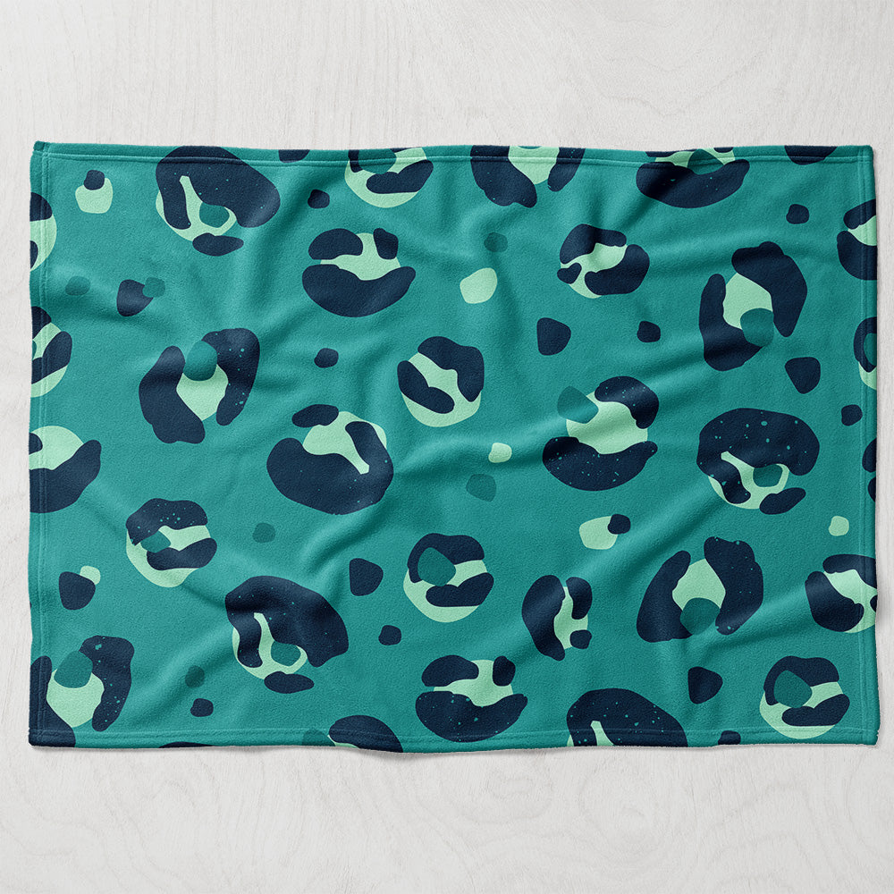 Teal Leopard Print Fleece Blanket - Yililo
