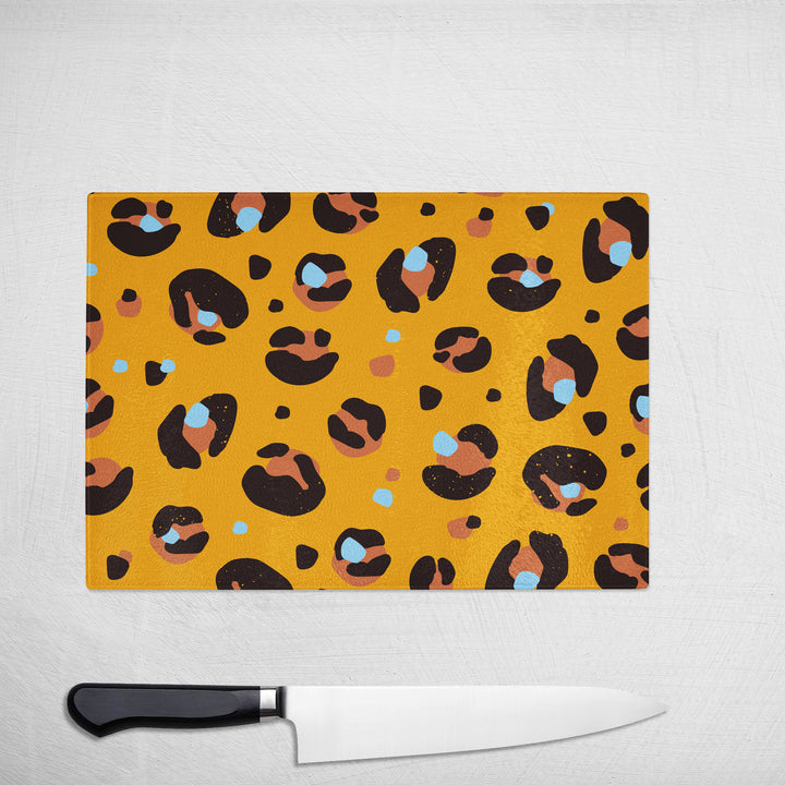 Yellow Leopard Print Colourful Glass Chopping Board