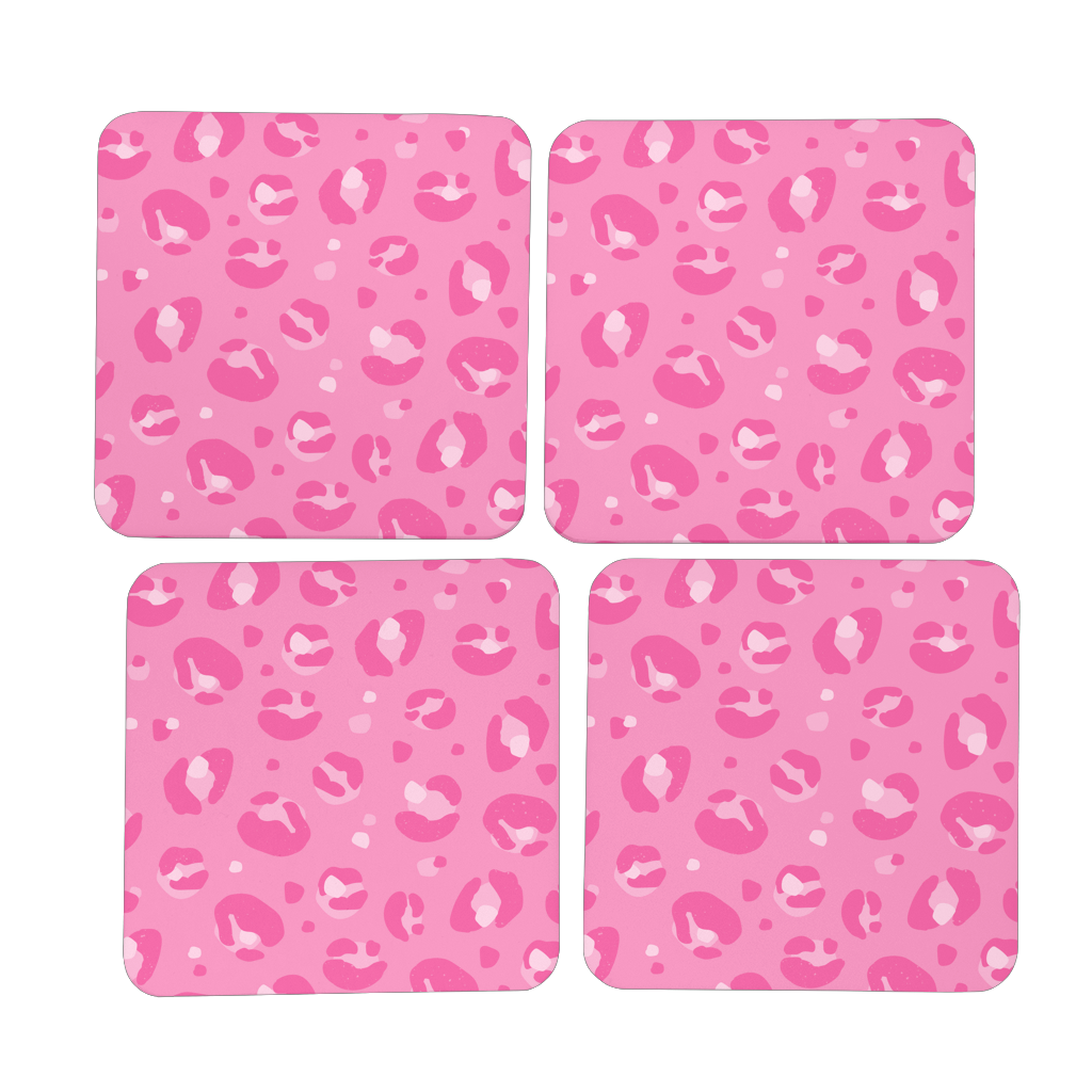 Dark Pink Leopard Print Coasters Set Of 4 - Yililo