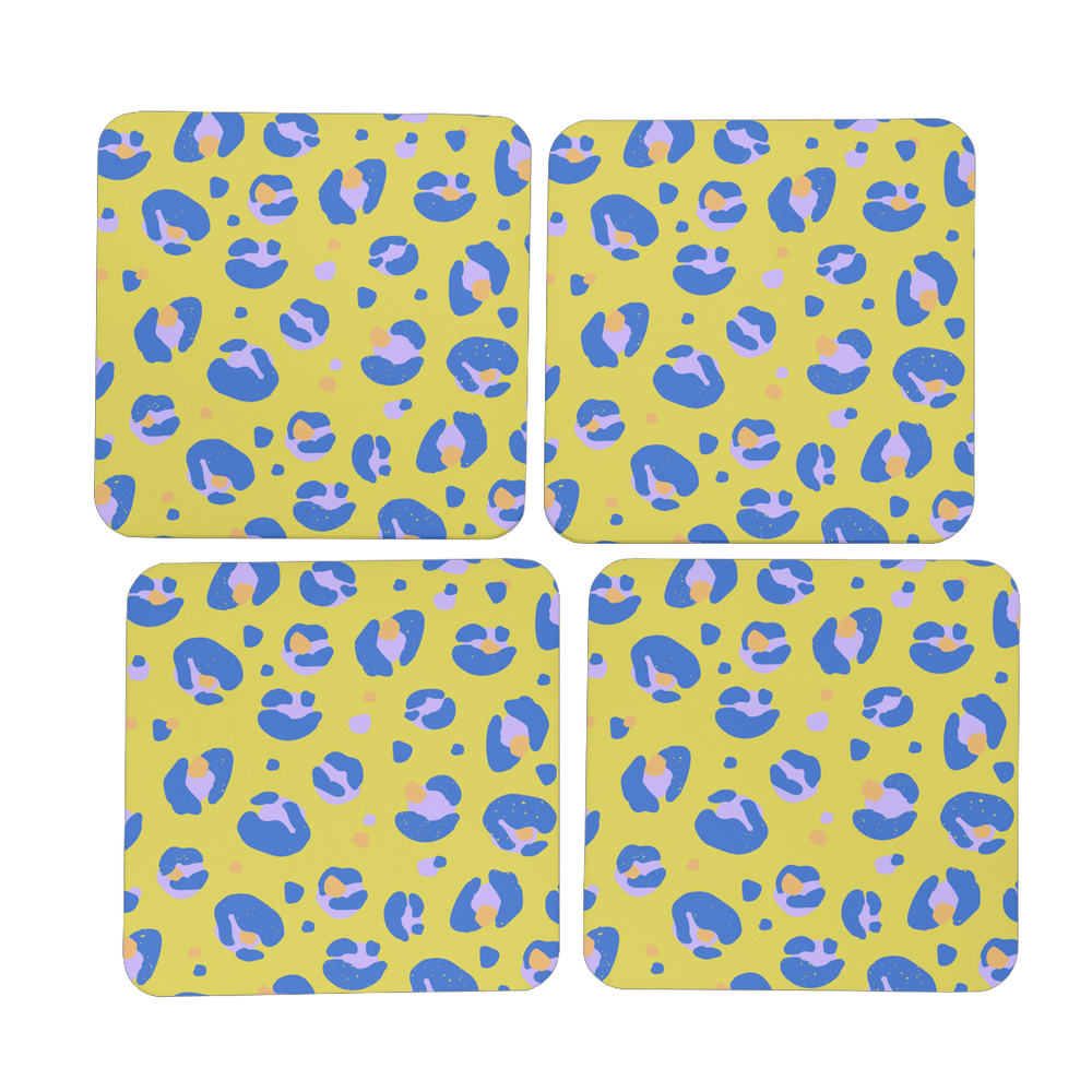 Green Blue Leopard Print Coasters Set Of 4 - Yililo