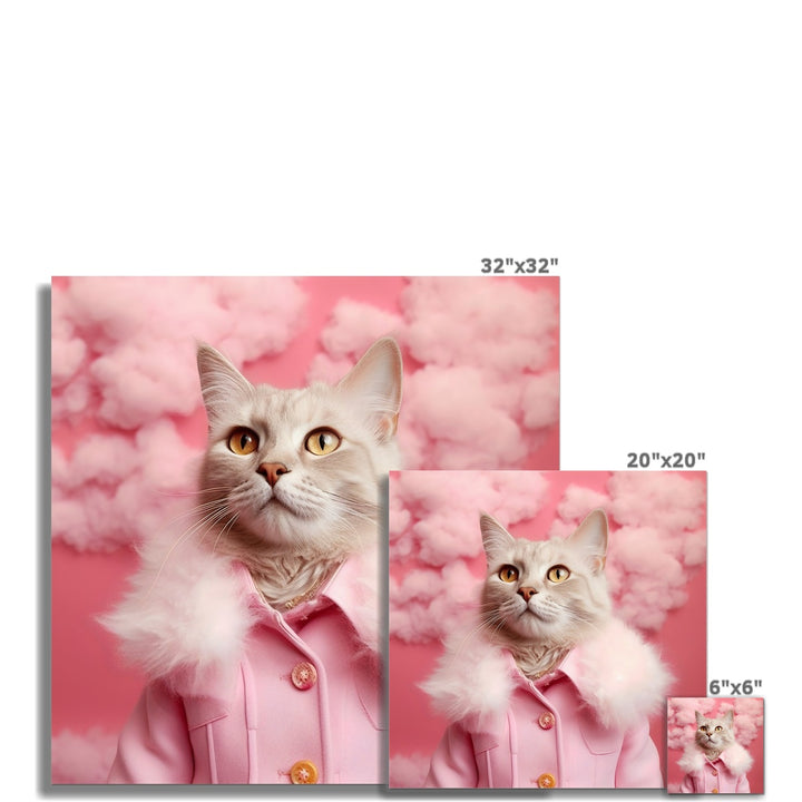 Pink Cute Cat And Clouds Wall Art Poster