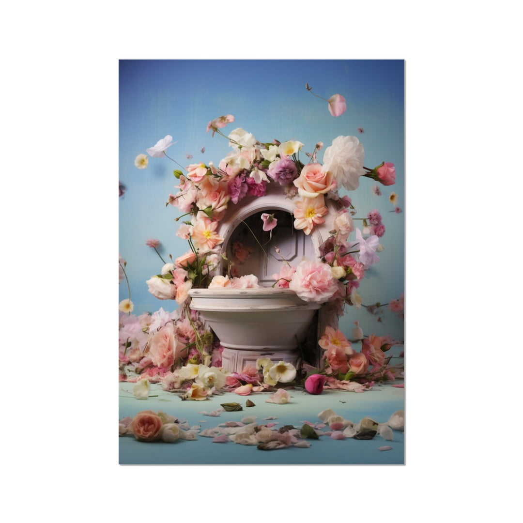 Vintage Toilet And Flowers Wall Art Print