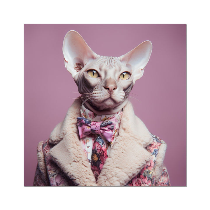 Cat wearing bow tie Pink funny cute wall art poster