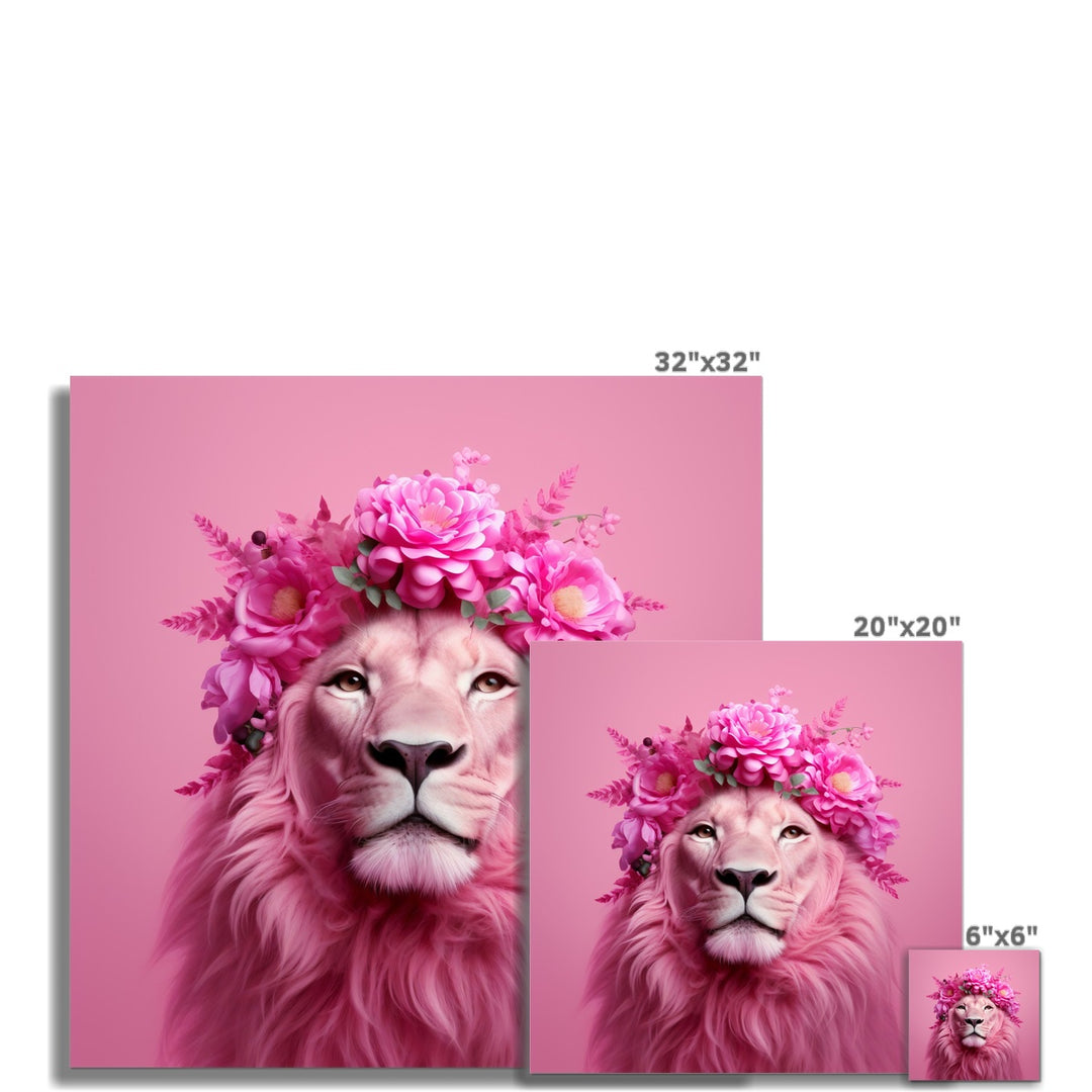Pink Lion with Flower Crown Wall Art Poster - Yililo