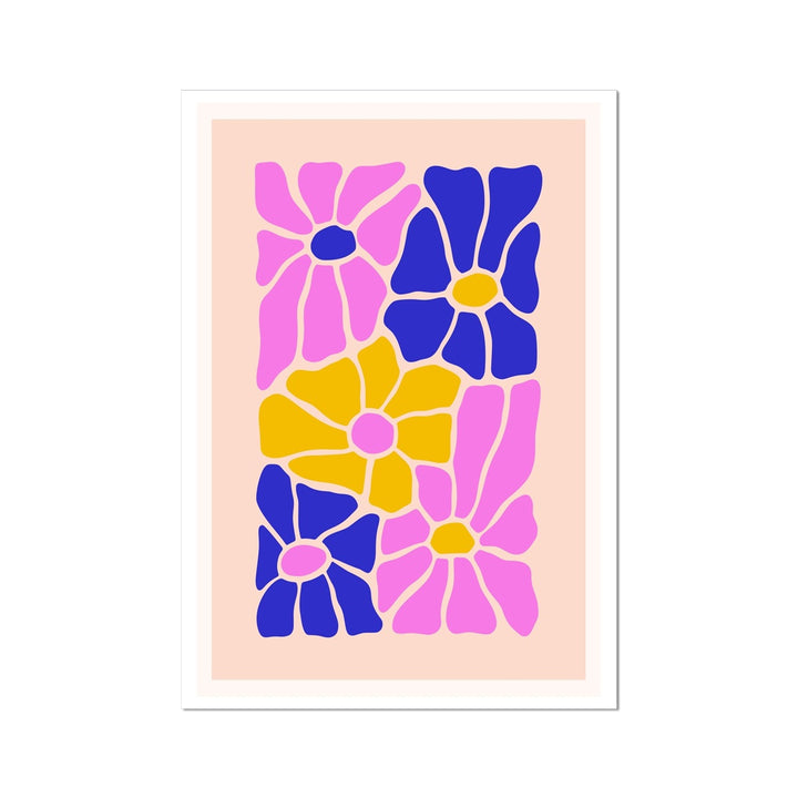 Pink Blue Bold Colourful Flowers Wall Art Poster