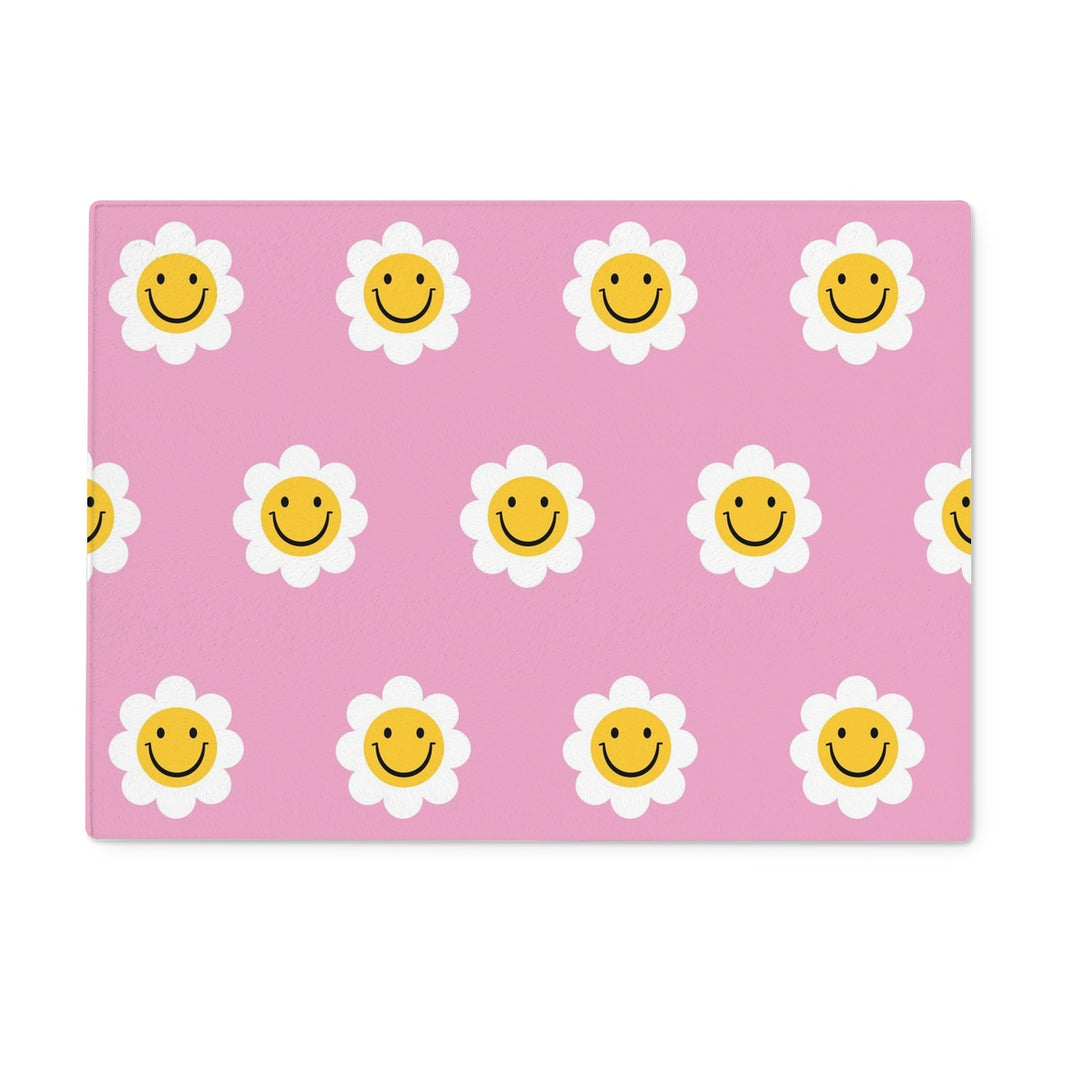 90s Pink Smiley Daisy Glass Chopping Board - Yililo