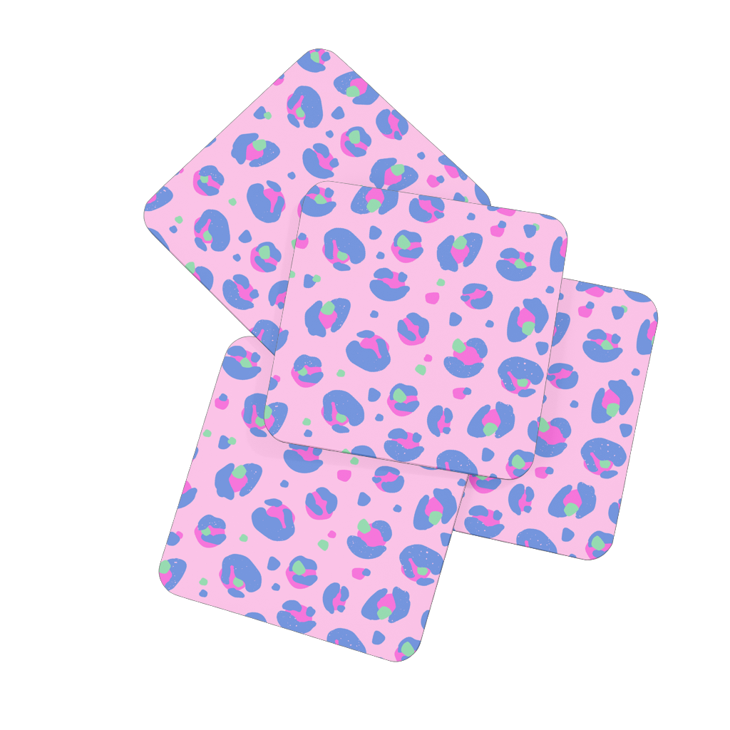 Pink Blue Leopard Print Coasters Set Of 4 - Yililo