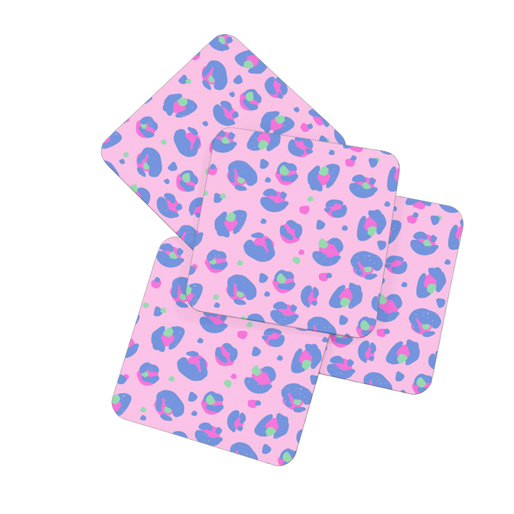 Pink Blue Leopard Print Coasters Set Of 4 - Yililo