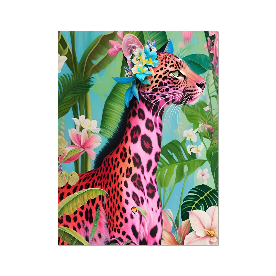 Pink Giraffe Leopard Flora Fine Art Print