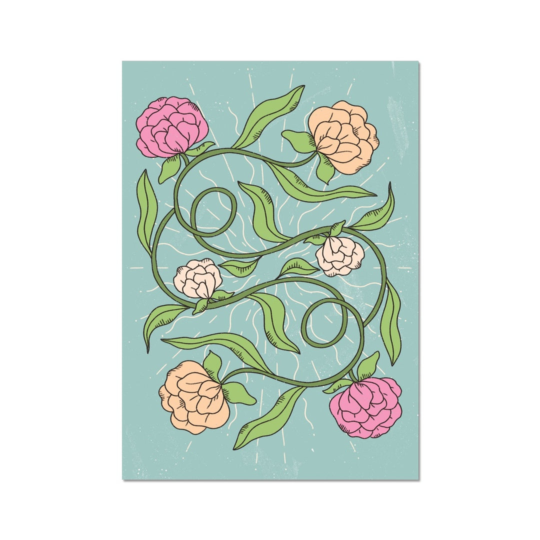 Flower And Vines Green Wall Art Poster Print