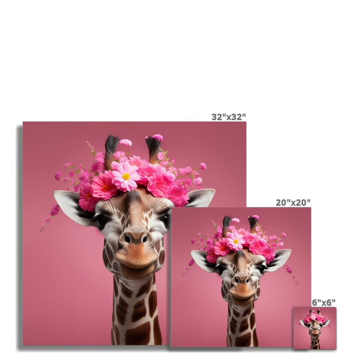 Pink Giraffe Flower Crown Wall Art Poster - Yililo