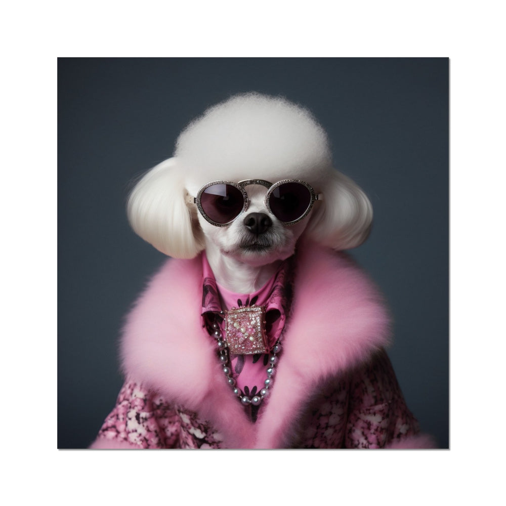 Funny Dog dressed in Pink Fur Jacket Poster Art