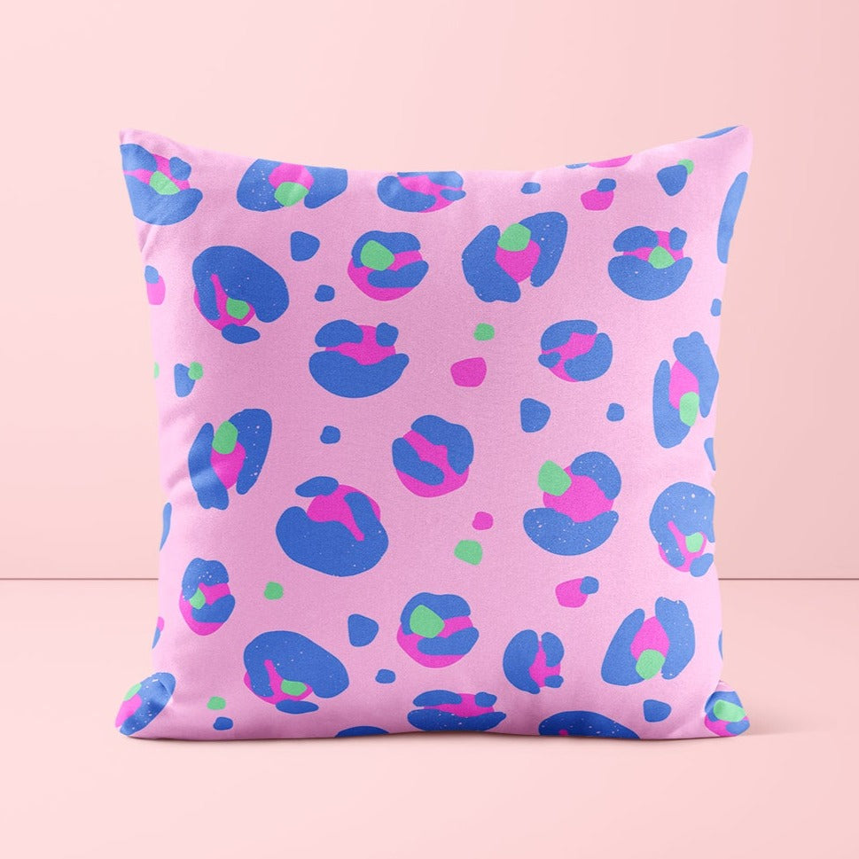 Pink And Blue Leopard Print Cushion - Yililo
