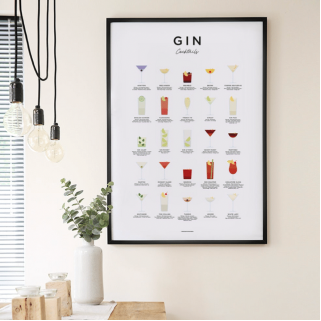 GIN Cocktail 25 Recipe Art 50 x 70cm - Yililo