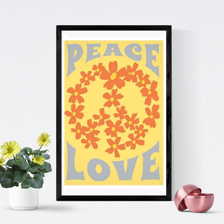 Yellow Peace And Love Wall Art Poster - Yililo