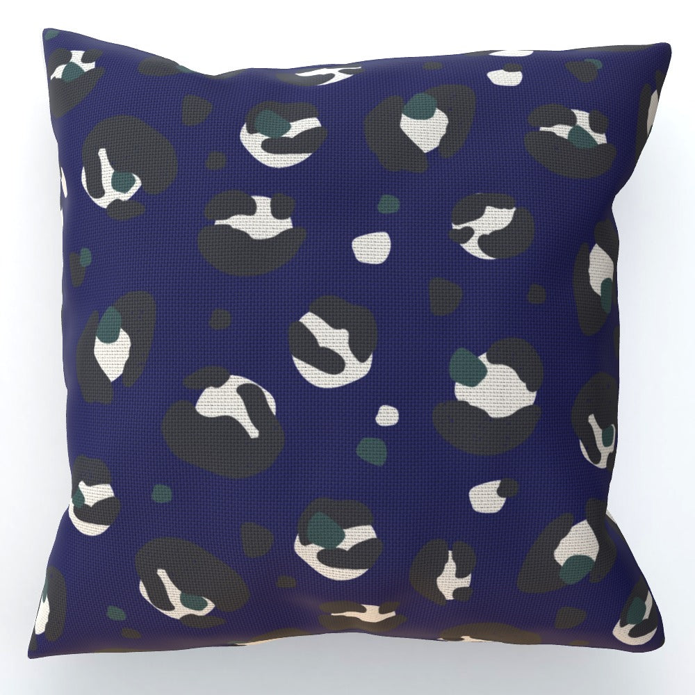 Dark Blue Leopard Print Cushion - Yililo