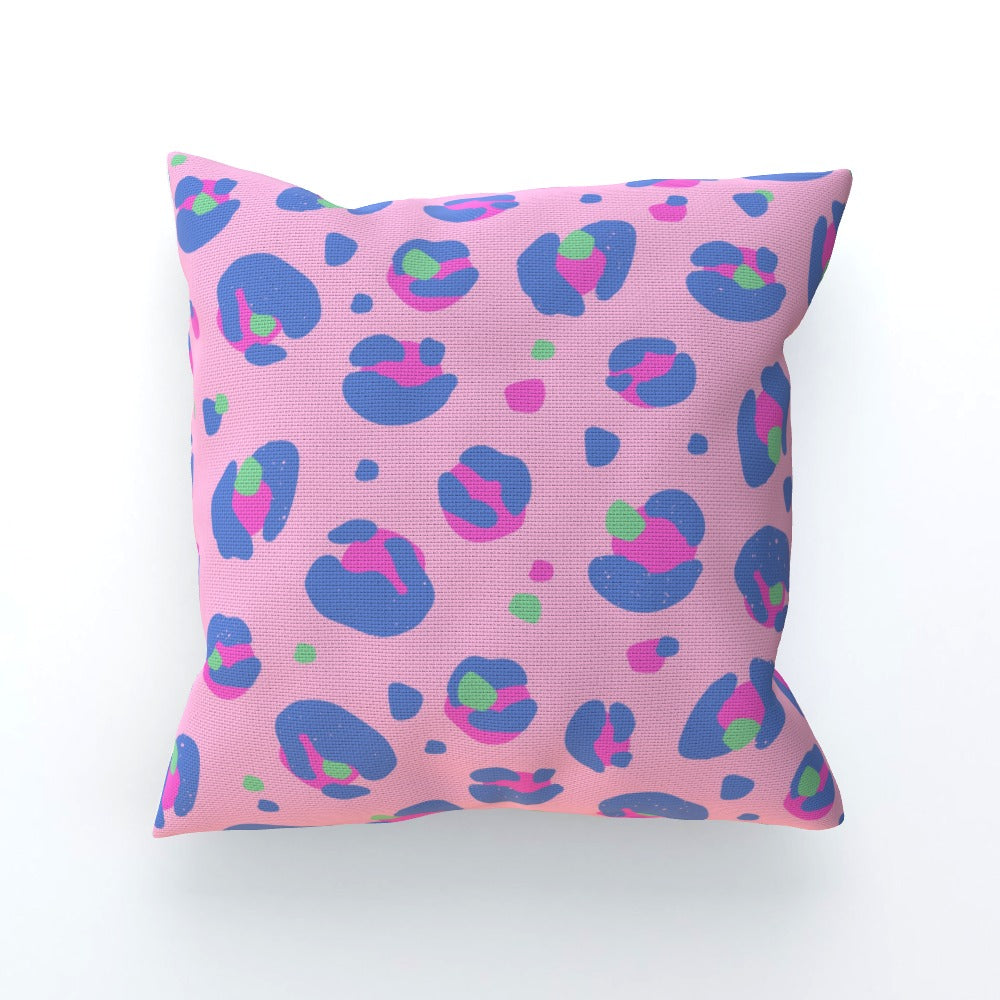 Pink And Blue Leopard Print Cushion - Yililo