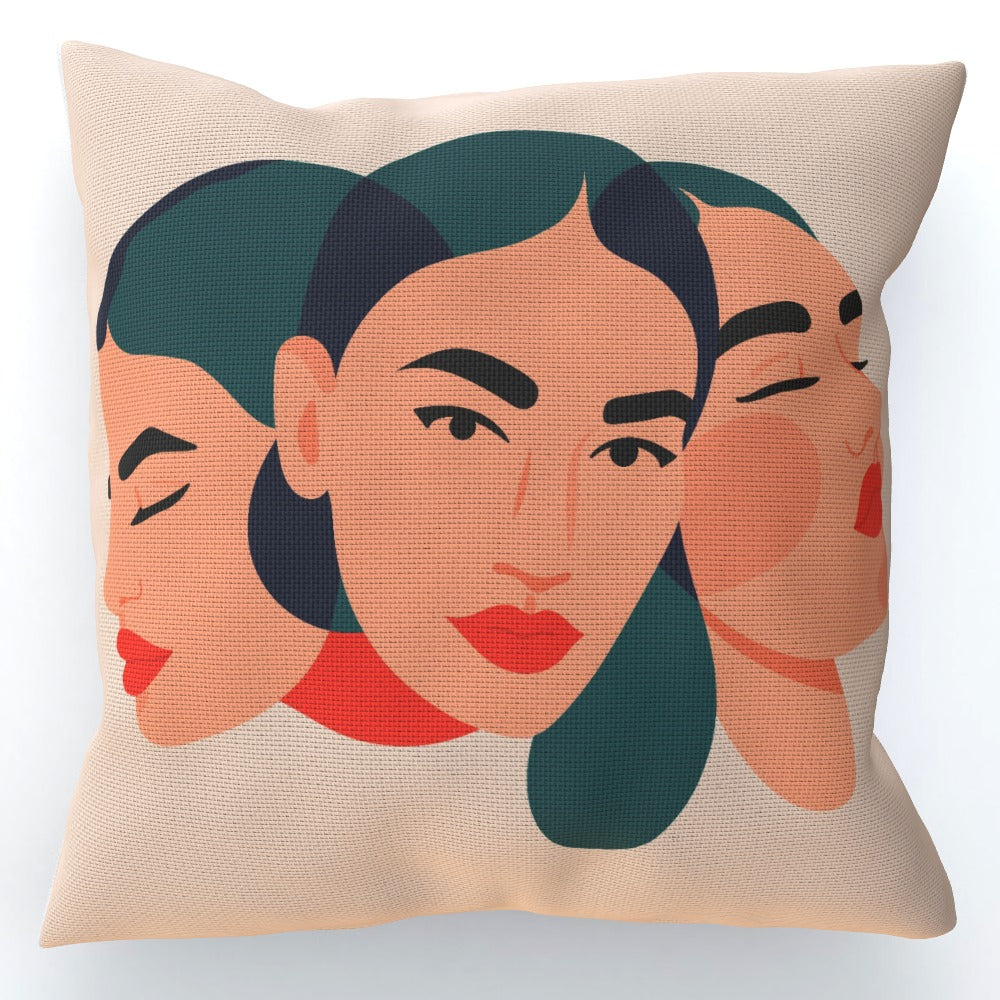 Red Lipstick Abstract Woman Cushion - Yililo