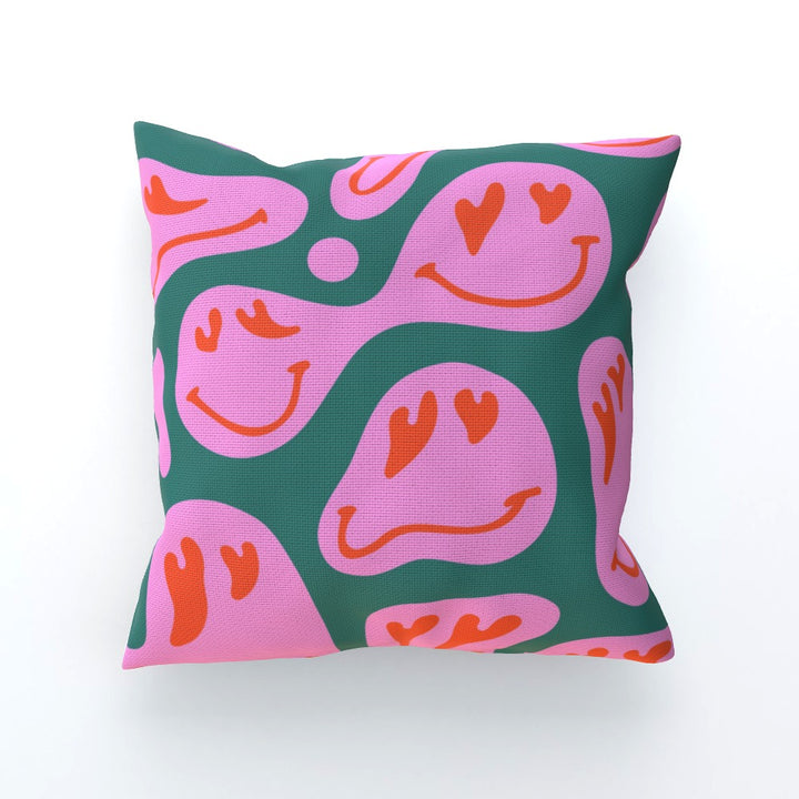 Pink Green Smiley Love Cushion - Yililo