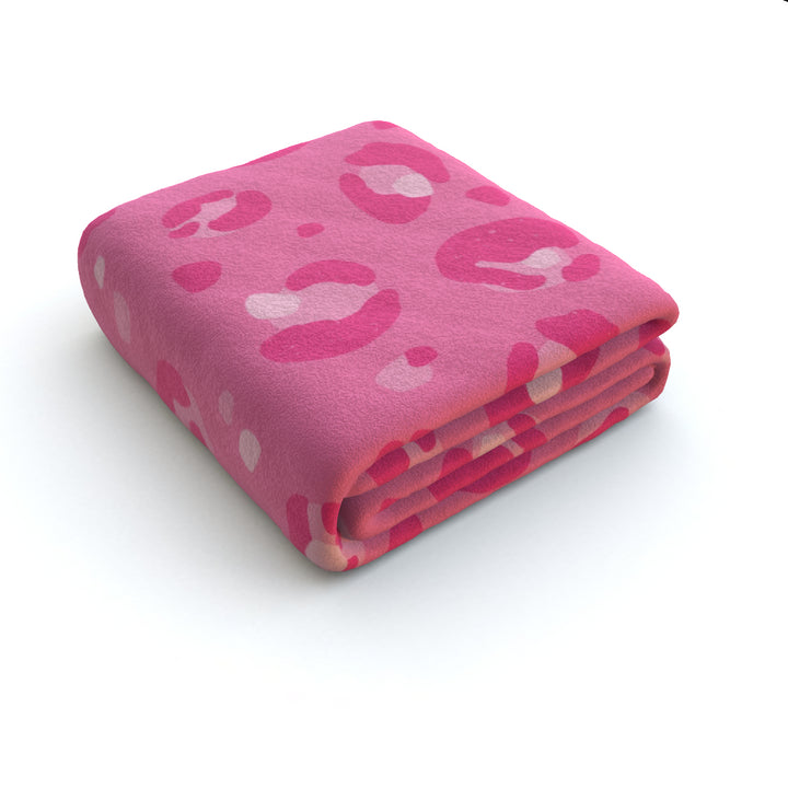 Bright Pink Leopard Print Fleece Blanket - Yililo