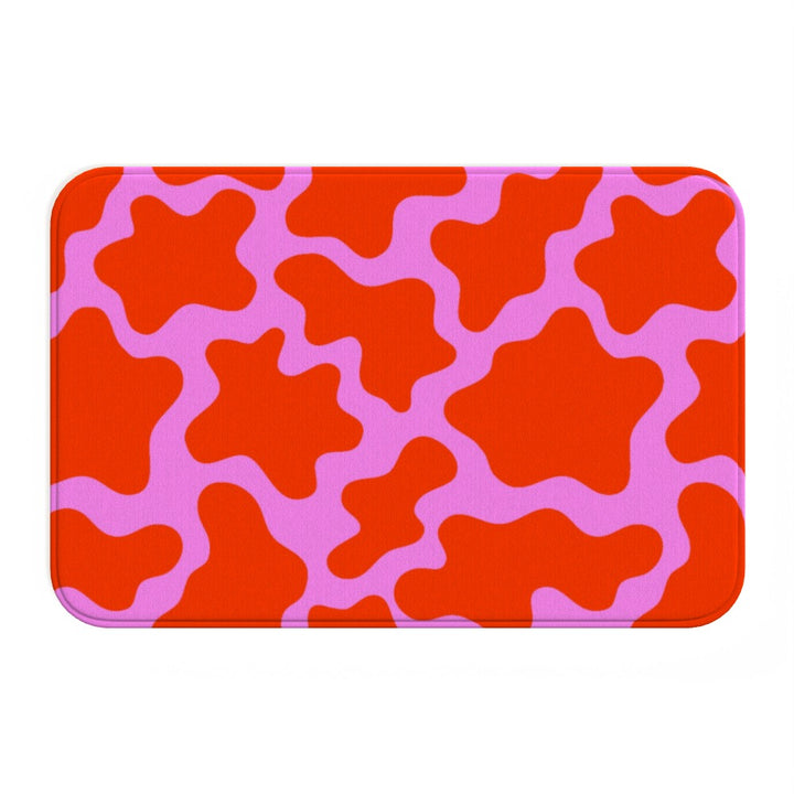 Red Pink Cow Print Microfibre Bath Mat - Yililo