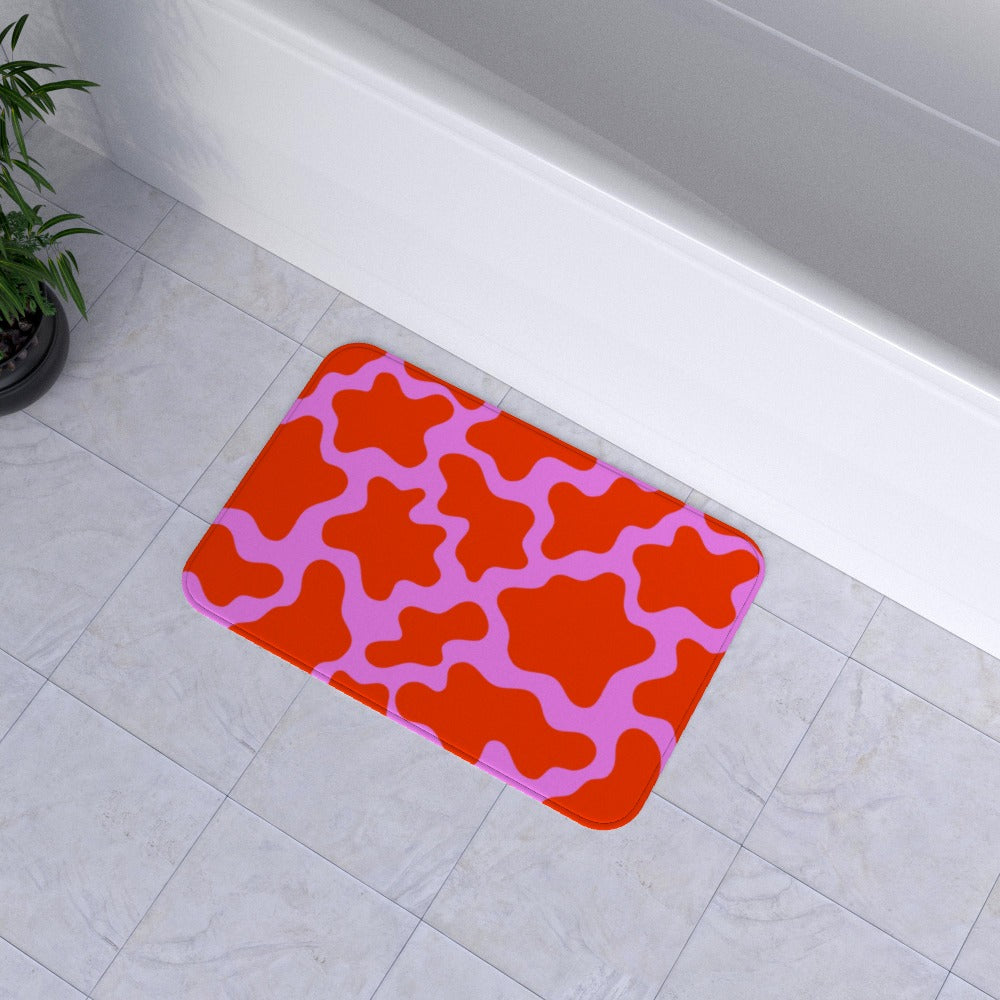 Red Pink Cow Print Microfibre Bath Mat - Yililo