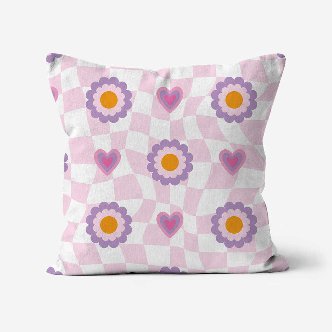 90s Flower Check Colourful Cushion Pillow - Yililo